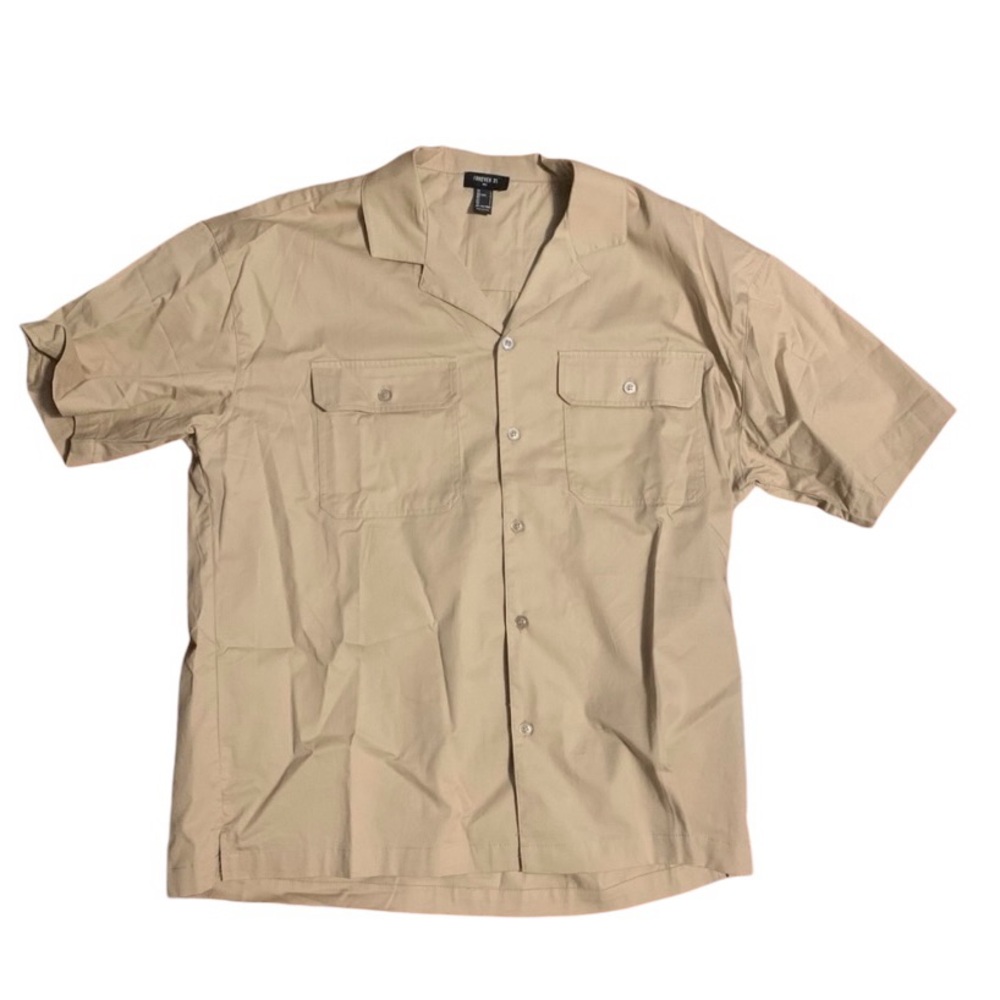 Forever 21 Cuban Collar Short-Sleeve Cargo Pocket Shirt